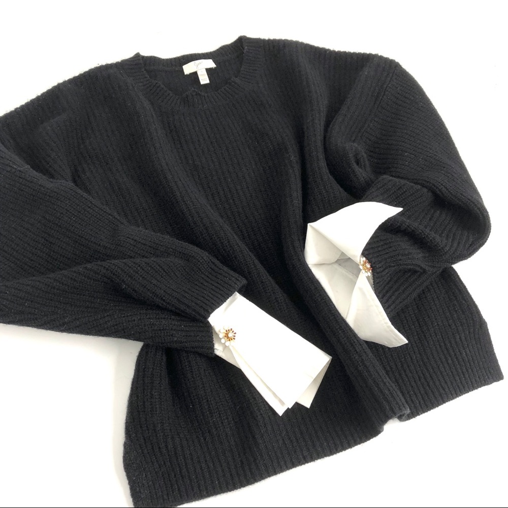 Joie Black Wool Sweater Jeweled Sleeve Cuffs S
